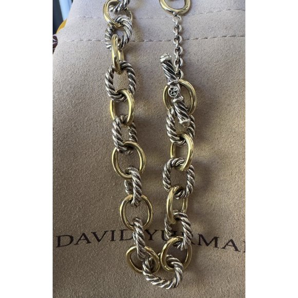 David Yurman 18k Gold & Sterling Silver Oval Link Toggle Necklace 16.5" - Picture 10 of 12